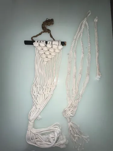 Hanger Em Macramê Para Plantas Bege Lisa