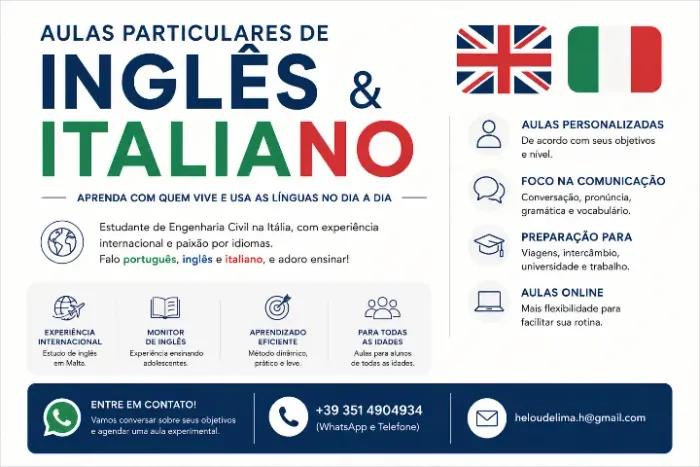 Aulas on-line particulares de inglês e/ou italiano