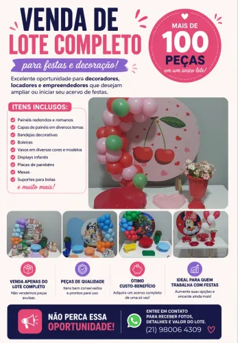 Lote de itens para aluguel de festa de mesa