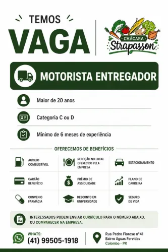 Vaga para motorista categoria C,D 