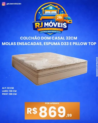 Colchão casal dom molas ensacadas 32cm com molas D33 e pillow top