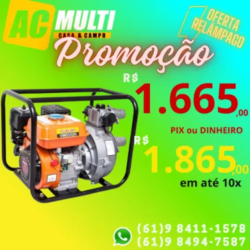 MOTOBOMBA AUTOESCORVANTE DE ALTA PRESSAO GASOLINA 4T 5,5 HP 163CC VMB552H VULCAN