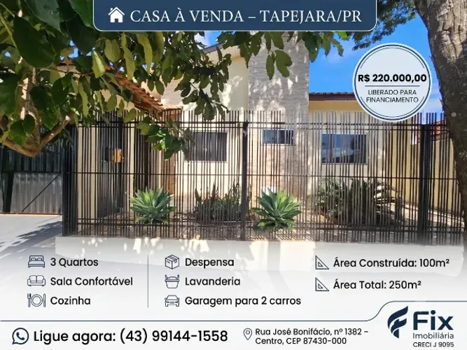 CASA À VENDA - TAPEJARA/PR 3 QUARTOS