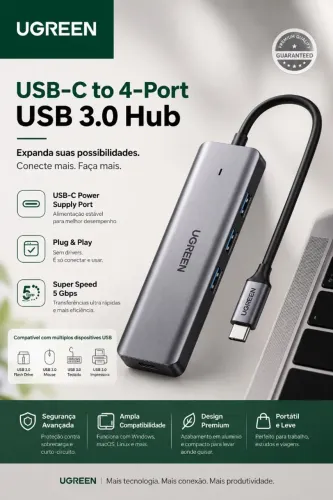 Hub Usb 3.0 4 Portas Ugreen | Novo | Entrega Grátis