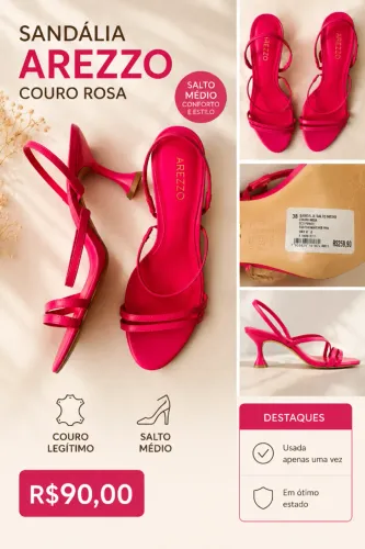 Sandália Arezzo couro rosa