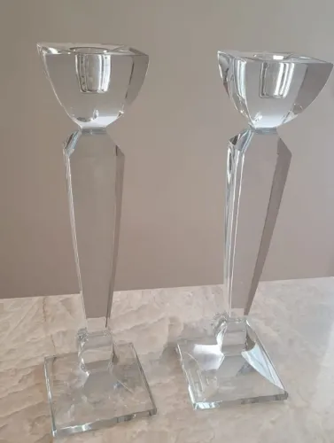 Par de castiçais em cristal Bohemia um luxo, grandes com 30cm de altura 