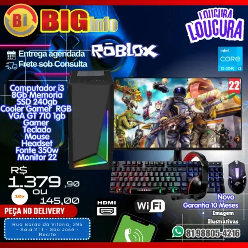 Computador Completo Intel Core I3, SSD 240GB, 8GB Ram,monitor 22 - Em ate 10x Fixas
