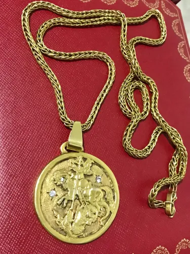 CORDÃO + PINGENTE SÃO JORGE DE PRATA E BANHADO A OURO 18k