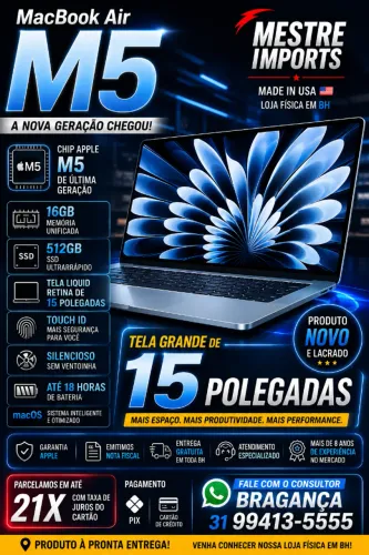 MacBook Air M5 15 polegadas 16GB RAM 512GB SSD Novo Lacrado Nota Fiscal