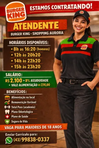 VAGA DE EMPREGO NO BURGER KING EM LONDRINA 