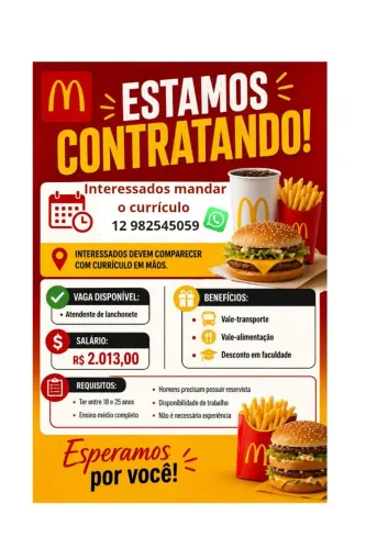 Vaga para atendente de lanchonete