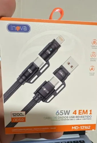 Cabo de carga e dados 4 em 1 turbo 65W Inova preto