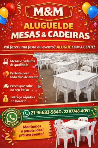 Aluguel de mesas e cadeiras para sua confraternização