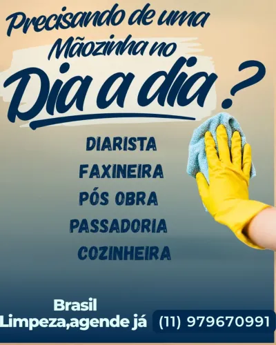 Diarista,faxineira,pós obra,passar roupa, auxílio na cozinha