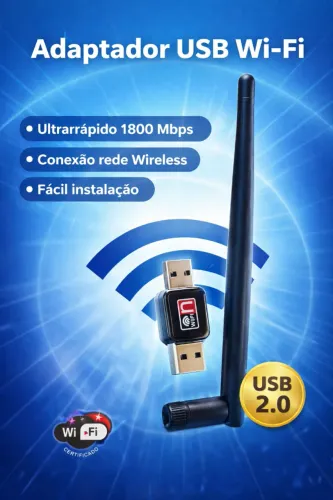 Adaptador Wi-Fi USB 1800Mbps Antena Forte