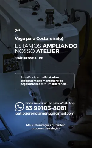 Vaga costureira João Pessoa 