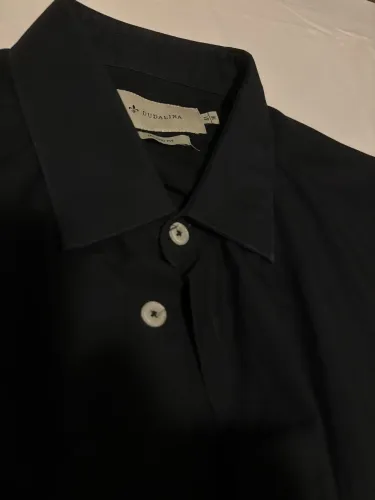 Camisa social masculina Dudalina, preta, manga longa, modelo Slim Fit.