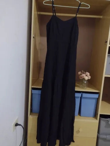 Vestido feminino de alcinha ajustável com forro na cor preta, Tam M