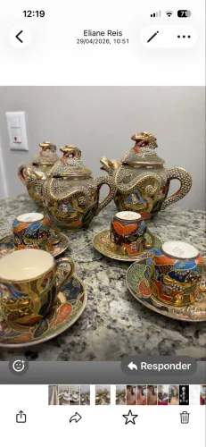 Magnífico conjunto de porcelana japonesa Satsuma