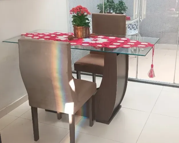 Mesa Retangular de Vidro 2 Cadeiras