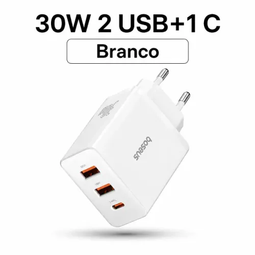 Carregador Baseus 30w tipo C+USB - Branco (Novo/Lacrado)