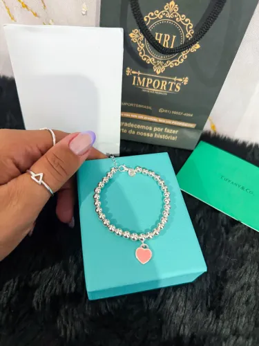 Pulseira Tiffany coração rosa