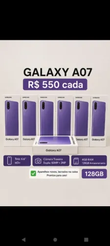 SAMSUNG GALAXY A07 128 GB 4 GB DE MEMÓRIA RAM NOVO NA CAIXA LACRADO EM ESTOQUE .