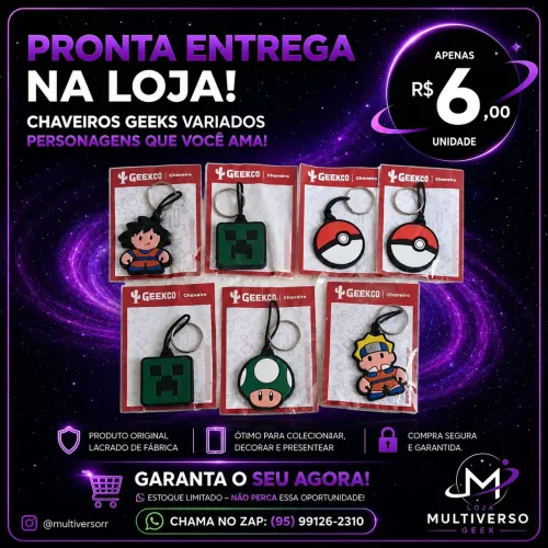 Chaveiros Geek Variados.