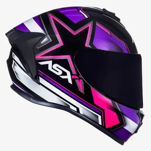 Capacete Asx Draken Pilot Preto Lilás e Rosa