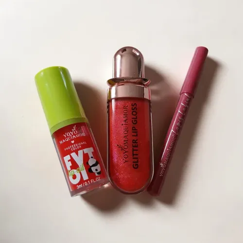 Kit Trio Gloss Glitter + Lip Oil + Lápis Labial R$22,00