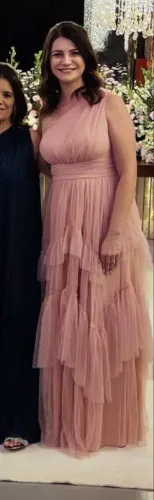 Vestido Longo Rosé em Tule - Delicado