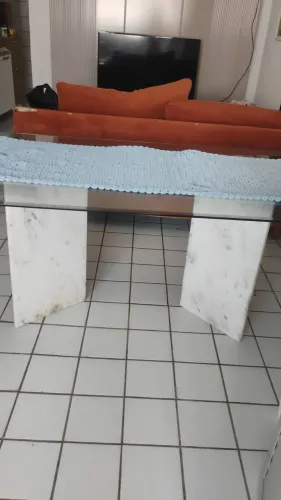 Mesa de sala grande mais de 2 metros pé de mármore tampo de vidro