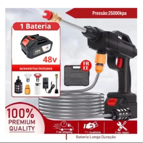 Lavadora A Jato De Alta Pressão Portátil Recarregável + Maleta 1 Baterias Preto