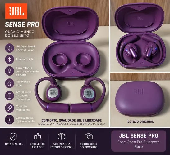 Fone JBL Sense Pro Open Ear Bluetooth - Roxo - Original - Seminovo