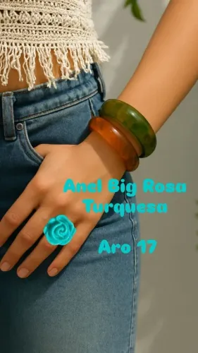 Anel Feminino Big Formato Rosa Verde Turquesa Boho Chic Verde Tiffany Aro 17