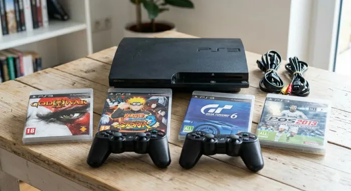 Playstation 3 Slim + 2 controles + 4 jogos