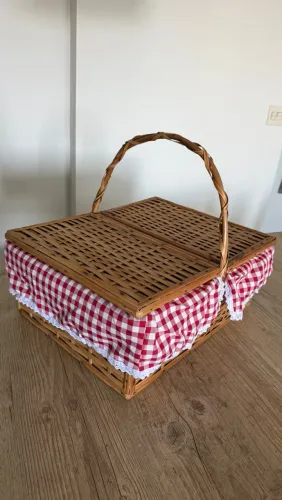 Cesta de vime de piquenique grande com forro + toalha