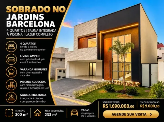 SOBRADO NO JARDINS BARCELONA - 4 QUARTOS, SAUNA INTEGRADA À PISCINA E LAZER COMPLETO .
