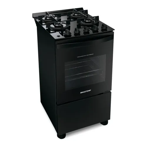 Fogão Brastemp 4 Bocas Preto com Mesa de Vidro e Grades Duplas de Ferro Fundido - BFO4VAE