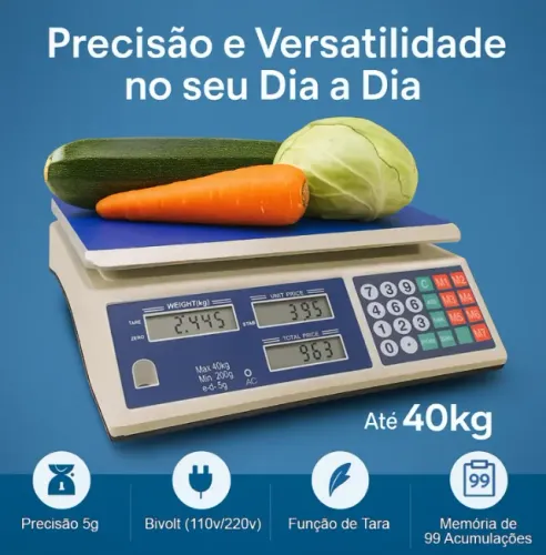 Balança Digital Eletrônica Comercial 40kg Precisão