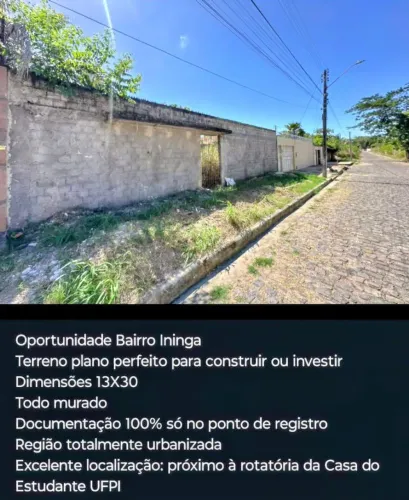 Vendo terreno Bairro Ininga