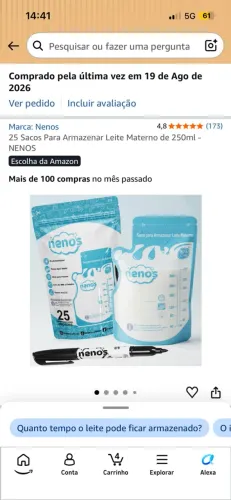 Sacos para armazenamento de leite materno
