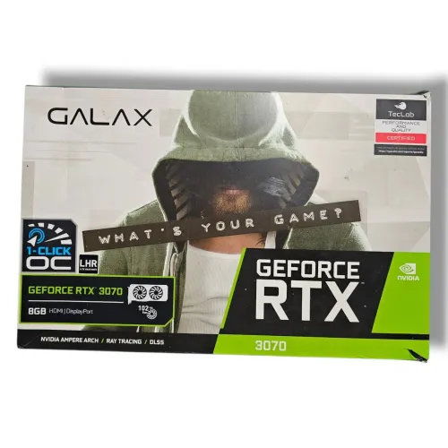 Placa de vídeo GALAX GeForce RTX 3070 1-Click OC com 8GB de memória GDDR6.