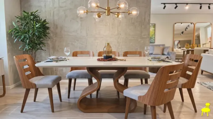 Conjunto Mesa Betânia 180cm x 90cm Betânia + 6 Cadeiras Anita Freijó Tecido Piccolo Cinza