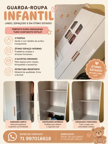 Guarda roupa infantil, semi novo