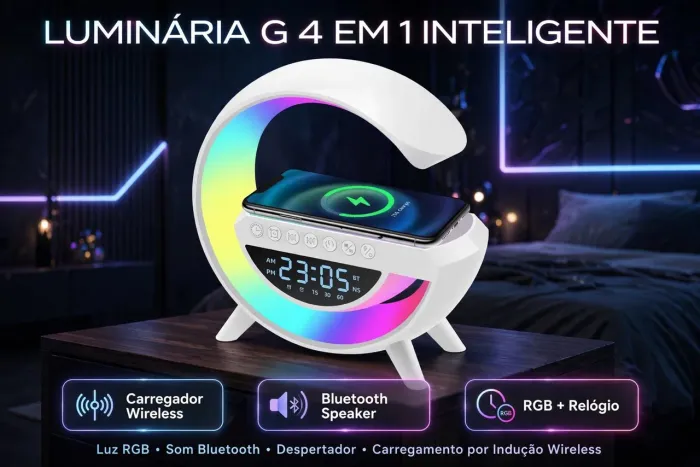 Luminária relógio Google 4 em 1 inteligente com NFC Carregamento por indução
