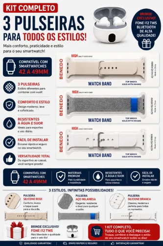 KIT PULSEIRAS SMARTWATCH E FONE 
