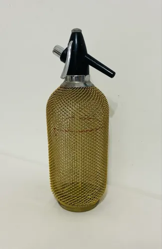 Antiga Garrafa Sifão De Soda Anos 60 Vidro E Malha Metal