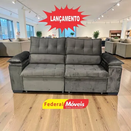 Sofá Retrátil e Reclinável 2,25m Retrátil e Reclinável Porta Copos Embutidos - Oferta 