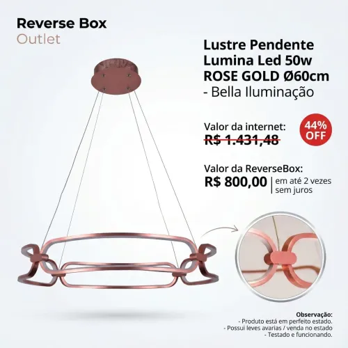 Lustre Pendente Lumina LED 50W Rose Gold Ø60 cm - Bella Iluminação
